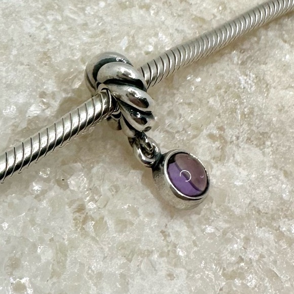 EUC Pandora 790435AM Sterling Silver Amethyst Disk Dangle Charm - Picture 4 of 13